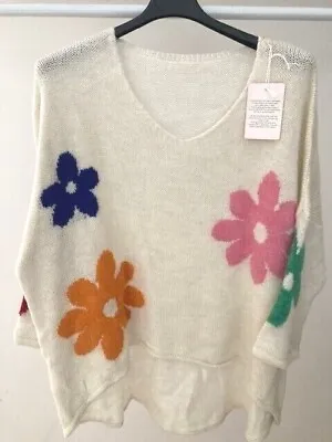 Buy New Made In Italy Soft Daisy Oversized Lagenlook Sweater Jumper Size 12 - 16 • 39.99£