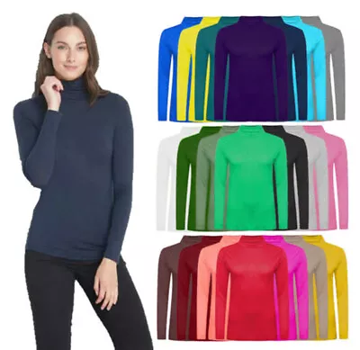 Buy Ladies Womens Polo Neck Top Stretch Long Sleeve Turtle Neck Top Jumper 8-26 • 7.99£