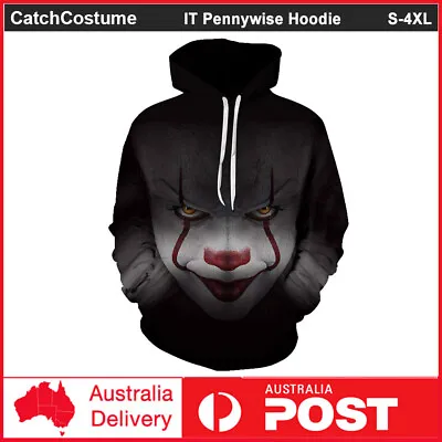 Buy Horror IT Pennywise Clown Scary Joker Cosplay Hoodie Sweatshirt Jumper 3D Print • 22.75£