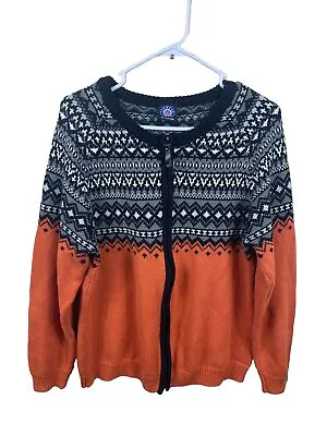Buy Icewear Iceland Sweater Womens Size XL Nordic Fair Isle Orange Gray Zip Up EUC • 75.77£