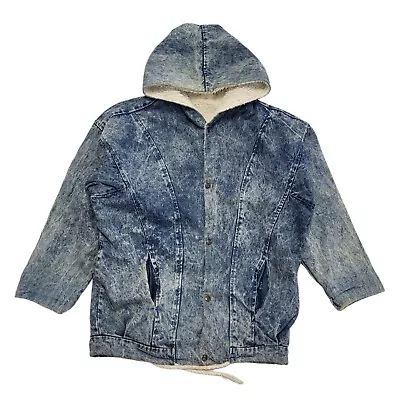 Buy 90s Vintage Blue Denim Fleece Lined Hooded Jacket Uk Men's Size Medium • 59.99£