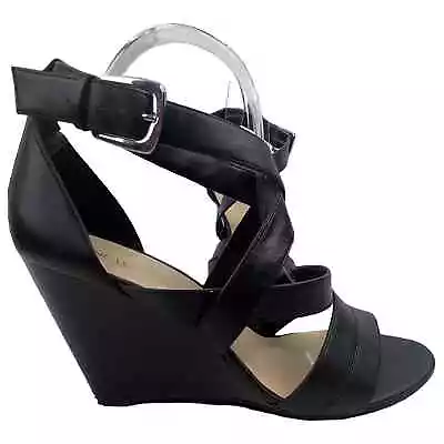 Buy Nine West Wmns Strappy Open Toe Wedge Heeled Faux Leather Sandals Size 10M Black • 18.07£