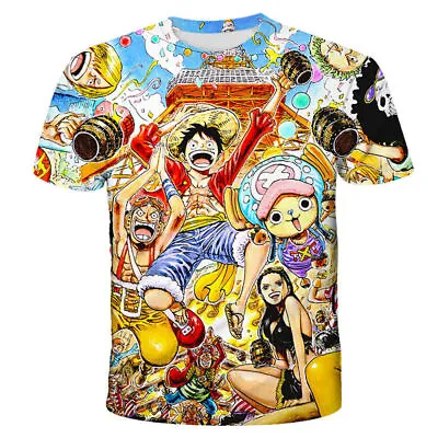 Buy Anime ONE PIECE Luffy Print T-Shirt Lady Men Short-Sleeve Top Shirts Costumes • 6.60£