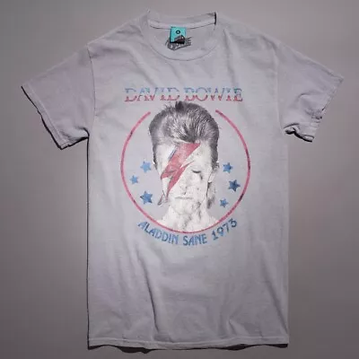 Buy Official David Bowie Aladdin Sane 1973 Vintage Wash Light Grey T-Shirt • 24.99£