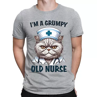 Buy Grumpy Cat Old Nurse Fun Animal Humor Quotes Funny Mens Womens T-Shirts Top #BAL • 9.99£