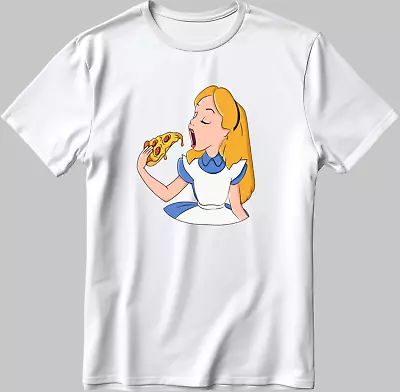 Buy Alice In Wonderland Eating Pizza Disney Short Sleeve W/B  T Shirt C039 • 10.20£