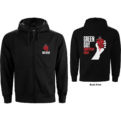 Buy Green Day - Official Unisex  Black Zipped Hoodie: American Idiot • 30.49£