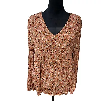 Buy Sonoma Womens Boho Peasant Blouse Plus XL Floral Ditsy Elastic Panel Long Sleeve • 14.20£