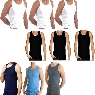 Buy Mens Sleeveless Ribbed Vests Tank Tops 100% Cotton Athletic Gym Undershirt Vest • 8.99£