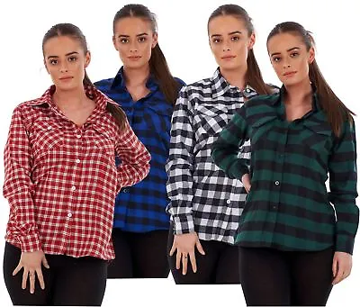 Buy Ladies Casual Flannel Shirts Brushed Cotton Check Long Sleeve Pleated M To 5XL • 10.95£