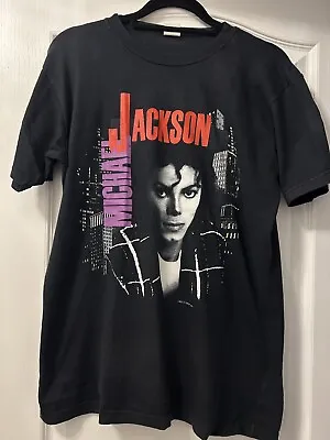 Buy MICHAEL JACKSON Vintage Official T-Shirt Black BAD Tour 1988 Large RARE • 129.99£