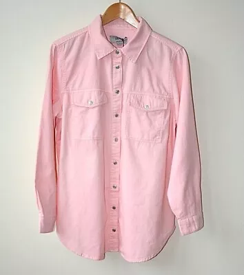 Buy Ex New Look Pink Popper Fastening Front Pockets Cotton Oversized Shirt Size 8-16 • 10£