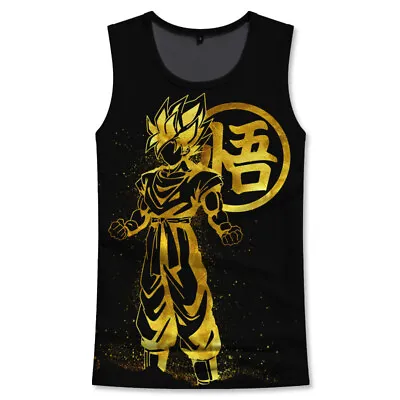 Buy Anime DBZ Super Saiyan Son Goku Kakarot Clothes Sleeveless T-shirt Vest US Size • 21.59£
