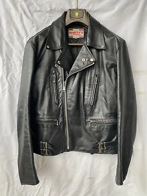 Buy Vintage RIVETTS Black Biker Leather Jacket Motorcycle Punk Rock Indie M-L 42 • 250£