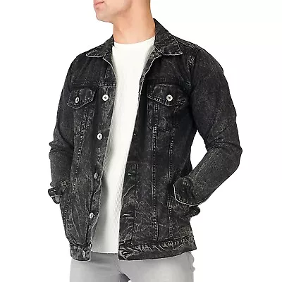 Buy Mens Denim Jeans Jacket Western Style Black Acid Wash Casual Coat Size S - 2XL • 31.99£