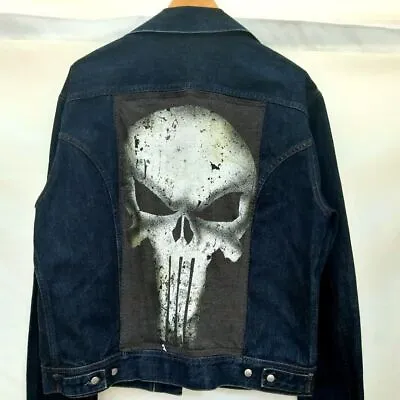 Buy Reworked Vintage Denim Jacket With Punisher On Back Size XL • 39.99£