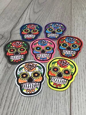 Buy 72mm Embroidered Sugar Skull Iron On Patches For Denim And Cotton • 2.50£