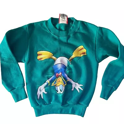 Buy Vintage Disney Upside Down Donald Duck Green Sweatshirt Pullover Youth Size 6 8 • 27.39£