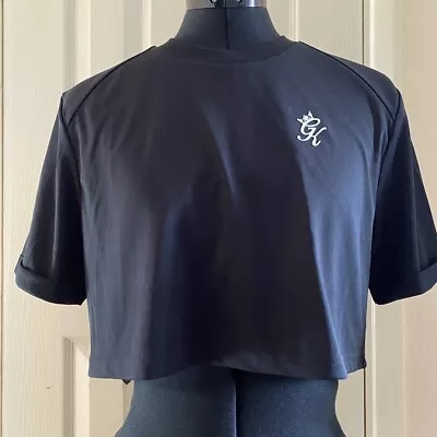 Buy Gym King Cropped Oversized Black T-shirt With Logo On The Back Size 6 • 6.50£