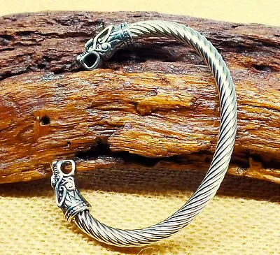 Buy Men's Viking Titanium Stainless Steel Silver Wolf Dragon Bracelet Armring Bangle • 14.95£