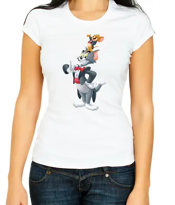 Buy Tom And Jerry Disney Characters W/B  Women's 3/4 Short Sleeve T-Shirt G013 • 10.51£