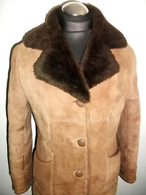Buy SHEARLING SHEEPSKIN OVERCOAT COAT Trench JACKET 10 Brown FUR Leather BLAZER • 39.99£
