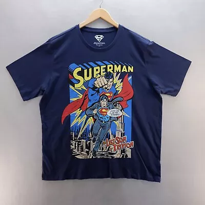 Buy SUPERMAN T-Shirt 2XL Blue Graphic Print Comic Short Sleeve 100% Cotton Mens • 9.02£