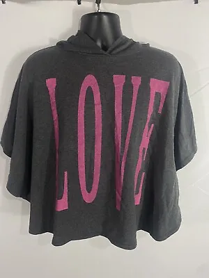 Buy LOL Vintage Hoodie Poncho Sleeves Size Med Gray  LOVE  In Hot Pink Warm Popover  • 12.31£