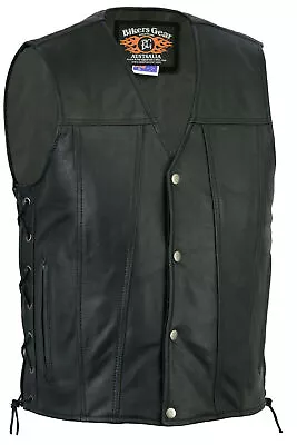 Buy Mens Real Soft Cowhide Leather Waistcoat Motorbike Motorcycle Biker Genuine Vest • 54.95£