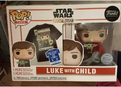 Buy Funko Pop! Tees Medium T-Shirt Star Wars The Mandolorian Luke With Child Grogu • 24.95£