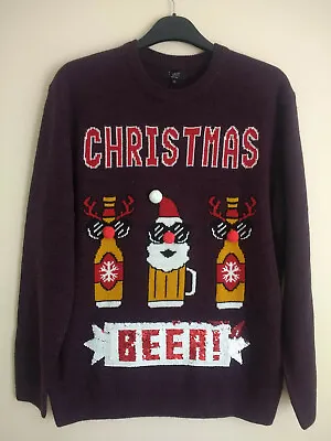 Buy Men's CHEER/BEER Reverse Sequins Christmas Jumper S Funny • 10£