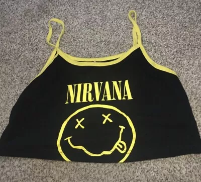 Buy Nirvana Vest Strappy Crop Top Rock Grunge Band T Shirt Sz 10-12 Kurt Cobain Tank • 13.50£