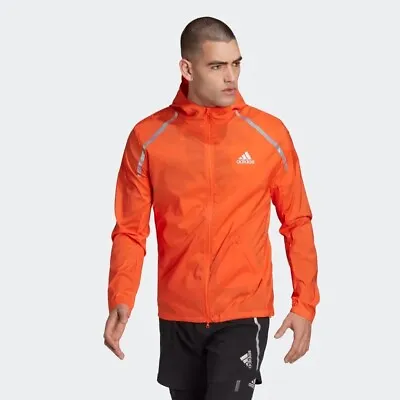 Buy Adidas Marathon Running Jacket Mens Fitness Lightweight WIND.RDY Orange Blue • 59.99£