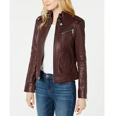 Buy Women Real Leather Stylish Jacket Burgundy Biker Motorcyle Genuine Lambskin Coat • 120.76£
