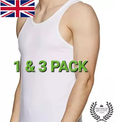 Buy MENS VEST 100% COTTON  TANK TOP T SHIRT SLEEVELESS For Summer Pack 1 3 UK S-XL • 3.99£