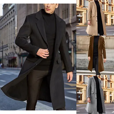 Buy MensCasual Full Length Trench Coat  Long Sleeve Windbreaker Jacket Outwear • 25.55£