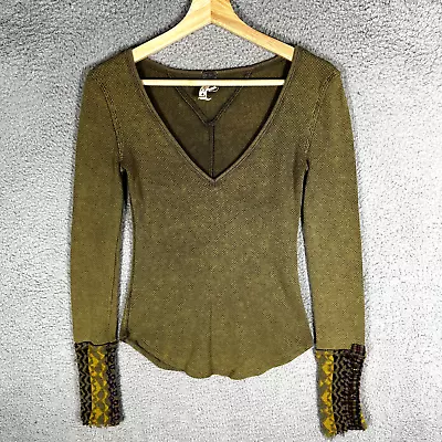 Buy Free People Switch It Up Cuff Thermal Top Green Shirt Waffle Knit Women's XS • 18.97£