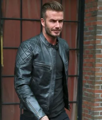 Buy Men's Black Lambskin Leather Quilted Cafe Racer Slim Fit Jacket • 83.99£