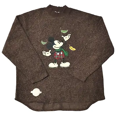 Buy Vintage Disney Mickey Mouse Mens Size Large Brown Fleece Christmas Jumper • 32£