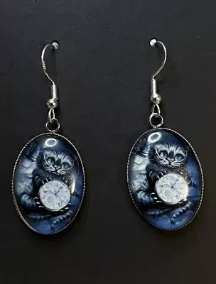 Buy Silver 925 Cheshire Cat Earrings  Alice In Wonderland Jewellery Novelty Gift • 8.95£