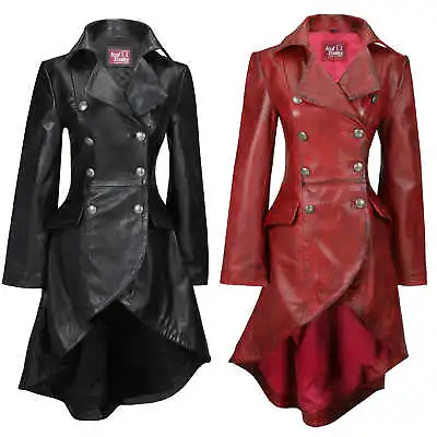 Buy Ladies Real Leather Black Gothic Jacket Fitted Victorian Style Lace Back Coat • 189.99£