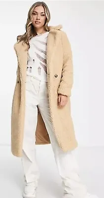 Buy Women’s Teddy Jacket Size 8 Camel Coloured Long Teddy Borg Coat • 10£