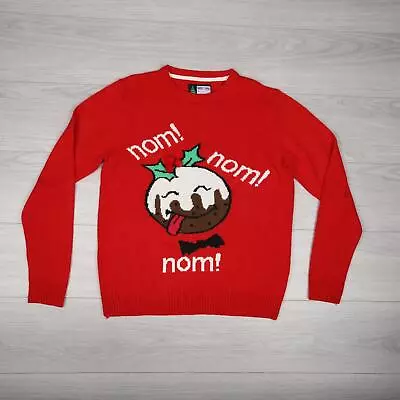 Buy Mens Christmas Pudding Theme Jumper Size UK L Festive Novelty Gift Red Sweater • 14.95£