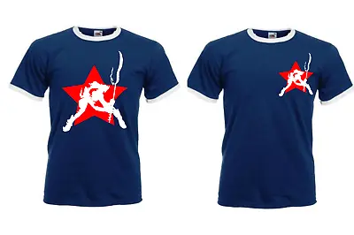 Buy Joe Strummer T Shirt, The Clash Punk Retro, Mens Cotton Navy Blue Ringer Punk • 14.99£