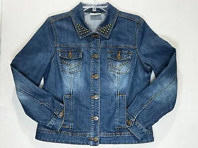 Buy Dressbarn Denim Jean Jacket Womens Size Large Blue Studded Pockets Trucker • 18.90£