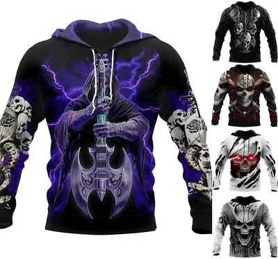 Buy Mens Skull Gothic Design Graphic Print Hoodie Sweatshirt Top - XS-6XL • 37.45£