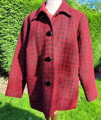 Buy Ladies Sz 16 18  Red Black Wool Blend Check Tweed Lined Jacket Coat Pockets  • 19.99£