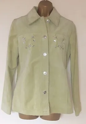 Buy Ladies Pistachio Green Suede Leather Jacket Sz 12 Vgc! Sequins • 21.59£