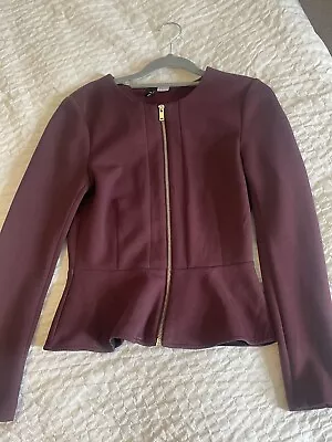 Buy H&M Peplum Burgundy Maroon Jacket Blazer With Zip Size 8 Small/medium • 9£