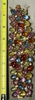Buy Rockabilly Jewelry Bracelet Vintage Retro Chunky Colorful Rhinestones Wide • 18.94£